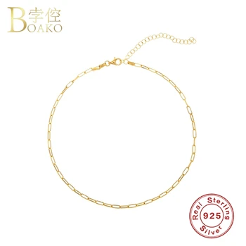 

Boako 2020 Genuine 925 Sterling Silver Parperclip Chain Necklace For Women Collares Jewelry Choker Necklaces Accessories