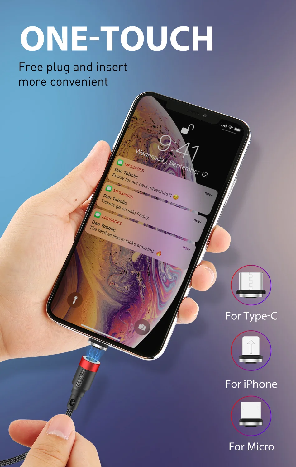GTWIN Магнитный Micro usb type-C кабель для iPhone Xiaomi Android мобильный телефон Быстрая зарядка USB кабель магнит зарядное устройство провод шнур 3A