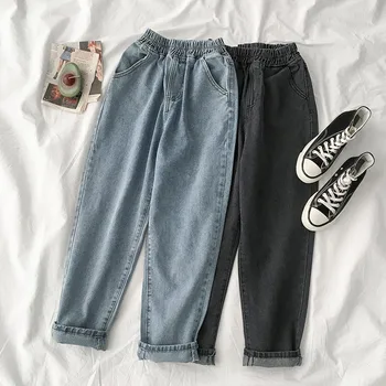 

high waist denim women jeans 2020 autumn new pocket loose ankle length lady elegant jeans pant top quality