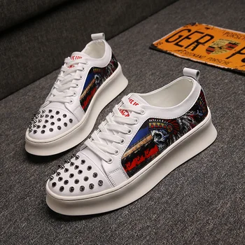 

2019 Men new arrival rivet Sheet metal Casual Platform shoes Red white Luxury Designer Dress party Rivet zapatillas hombre