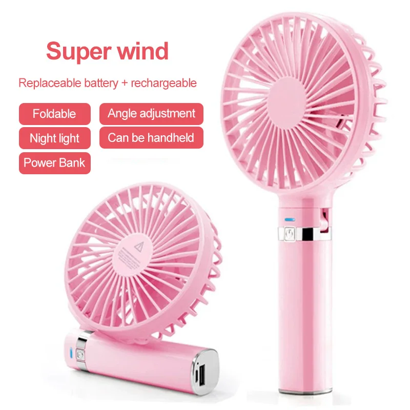 

Portable Mini Handheld Fan LED Night Light USB Charging Desktop Foldable Fan Third Gear Adjustable Home Office Mute Cooling Fan