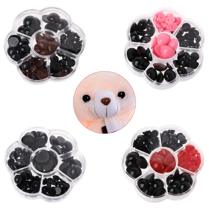 2021 New 80Pcs 10-18mm Plastic Safety Eyes Nose For Plush Doll Puppet Figure Craft Box