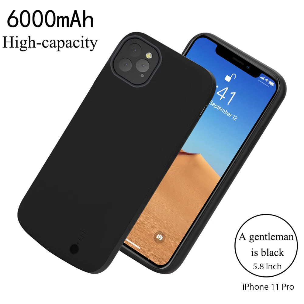 

For iPhone 11 Pro 5.8 Inch 6000mAh Capacity Battery Charger Case Extended Battery Backup Power Protective Cover Back Case Fundas