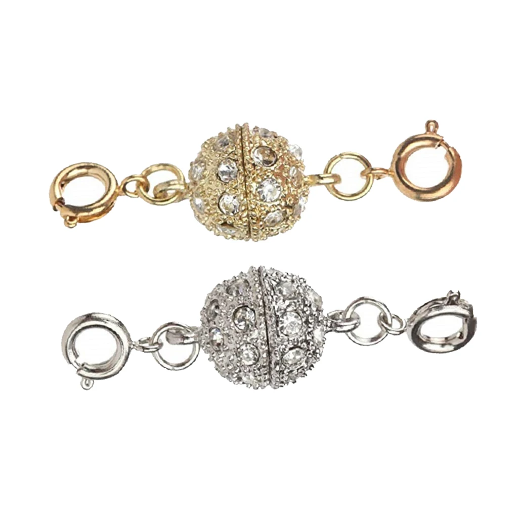 2 Sets Rhinestone Ball Shape Magnetic Clasp Converters Lobster Closure Necklace Bracelet Jewelry Making Findings