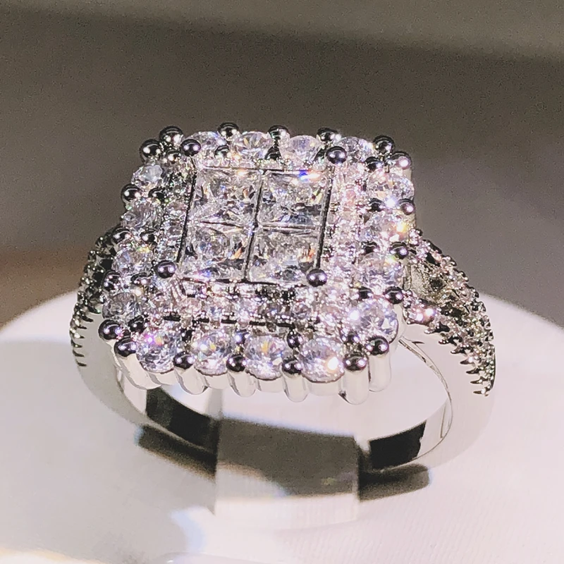 925 Silver Gorgeous Square Shape Women Ring Full Bling Iced