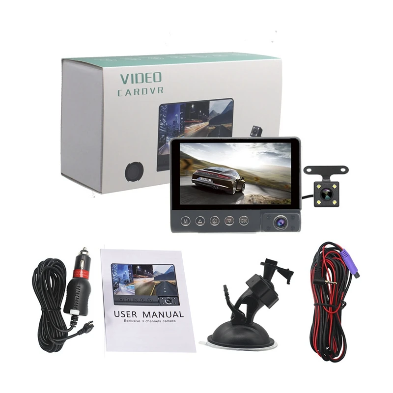 Автомобильная dvr камера с 3 объективами, 4,0 дюймов, Full HD, 1080 P, ЖК-экран, 170 градусов, заднего вида, g-сенсор, авто видеорегистратор, инфракрасное ночное видение, автомобиль Ca