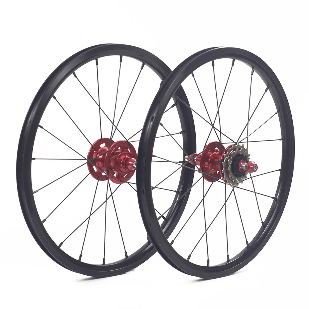 set with red hubs Silverock литые диски 1" 1 3/8" 349 дисковый тормоз 20H 3 скорости для складного велосипеда детский балансировочный велосипед Карбоновые колеса для велосипеда - Цвет: set with red hubs