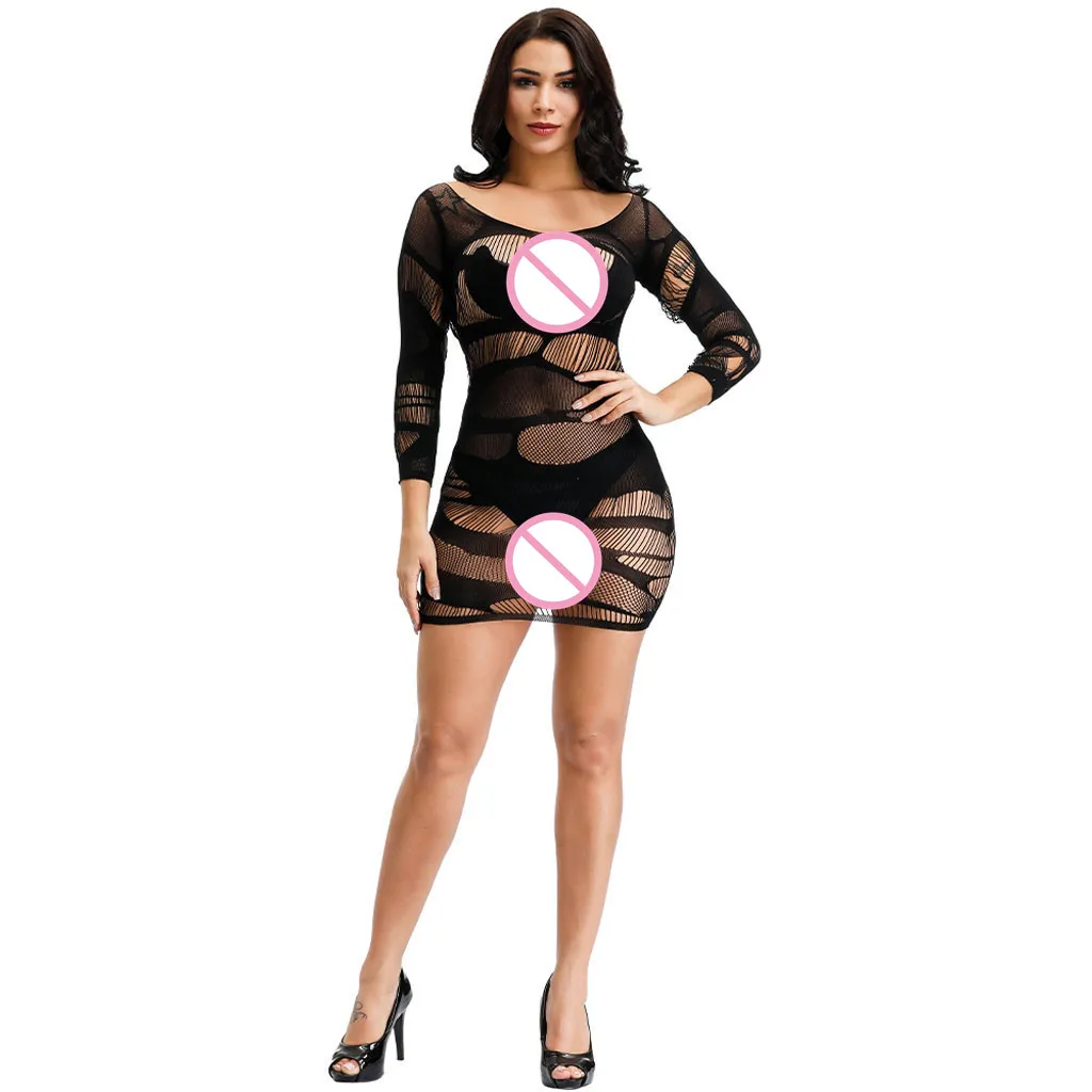 

Ladies Hollow Out Nightgown Sexy V-neck Women Lingerie Night Dress SleevelessTransparent Mesh Bodycon Underwear Sleepwear @50
