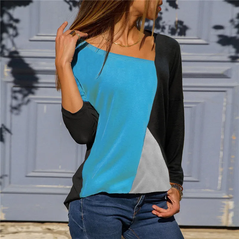 MJARTORIA 2020 Women Sweater Pullover Patchwork Long Sleeve Shirt Women Casual Top Tee Shirt Sexy V-Neck Female Shirt Blusa