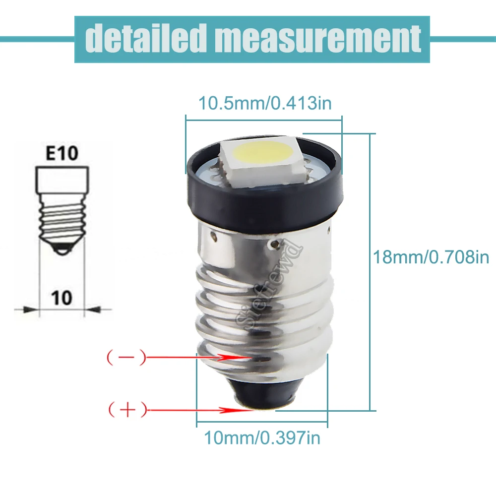 2Pcs  LED  3V 3 Ʈ ̴  E10  ڷ   Ǳ      ̿ 1447
