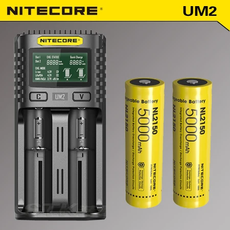 Nitecore UM2 интеллектуальное зарядное устройство USB с двумя слотами Быстрая зарядка QC IMR Li-Ion Ni MH+ 2X аккумулятор nitecore 3500 мАч
