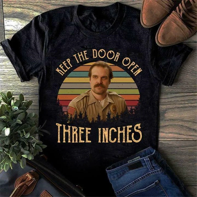 Jim Hopper держать дверь открыть три дюйма черный хлопок мужская S-6Xl футболка высокого качества футболка