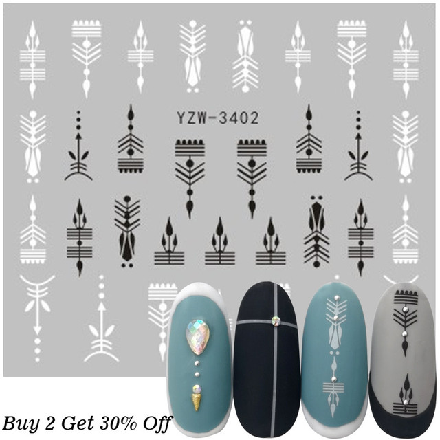 New Jewelry Nail Sticker Black Vintage Boho Style Decals Manicure Water Transfer Slider Foil Slider Decorations