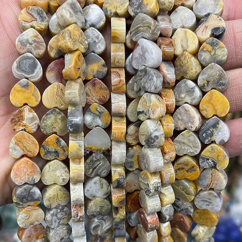 Natural Stone 10mm Heart Flatback Loose Spacer Beads For Jewelry Making 15