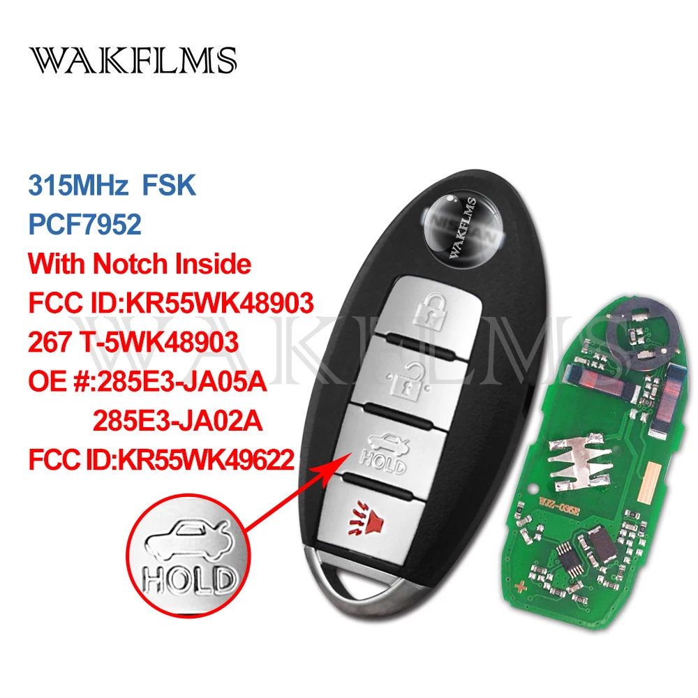 4 buttons smart card key for Nissan 315MHz PCF7952 chip Altima Maxima Murano CrossCabriolet  KR55WK48903 KR55WK49622