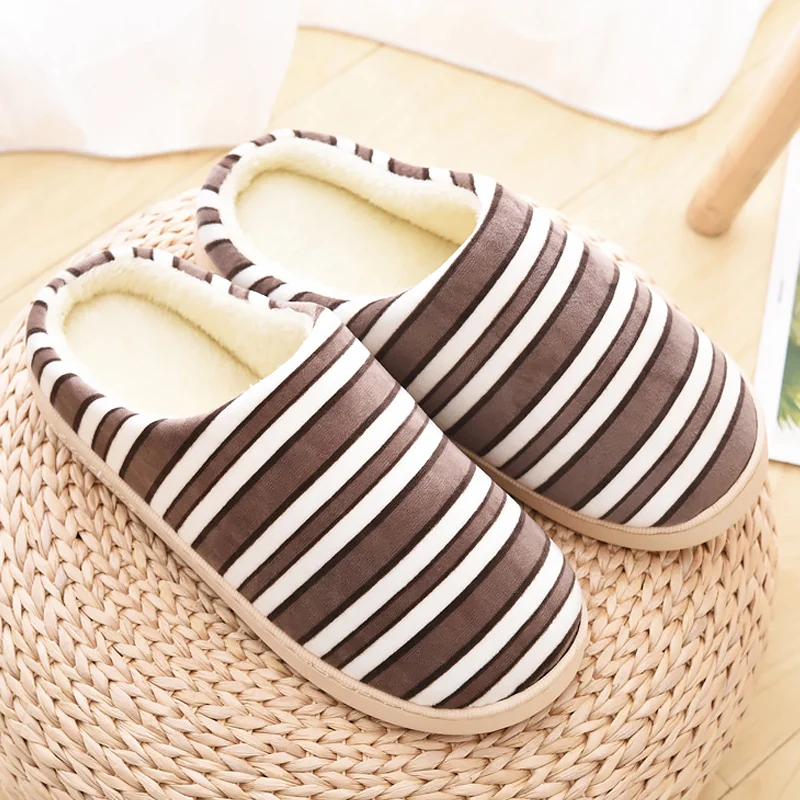 

2019 New Couple slippers Winter woman slippers Warm indoor slippers Striped Plus size 36-45 Non slip Shoes for girls