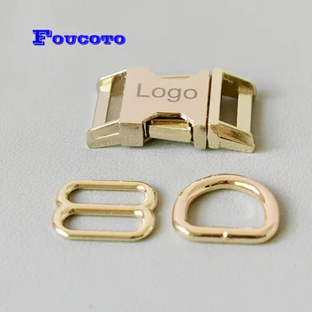 

50 sets engrave logo ID metal breakaway belt buckle D ring sliders 25mm for dog collar harness DIY sewing garment accessories