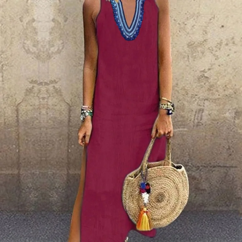 Womens Summer Dresses Beach Swimsuit Dress Swimsuits Plus Size Cover Up Woman Clothes Beachwear Sexy Long Sleeveless Split Pure