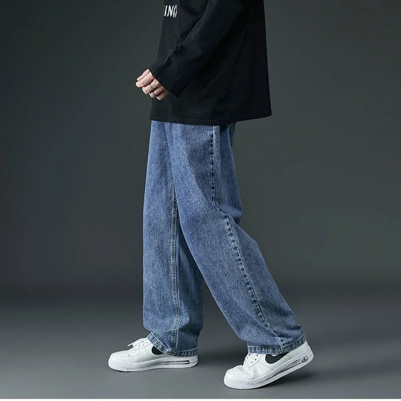 Pantalones vaqueros rectos holgados para hombre, ropa de calle neutra, anchos Color sólido, estilo callejero Y799|Pantalones informales| AliExpress