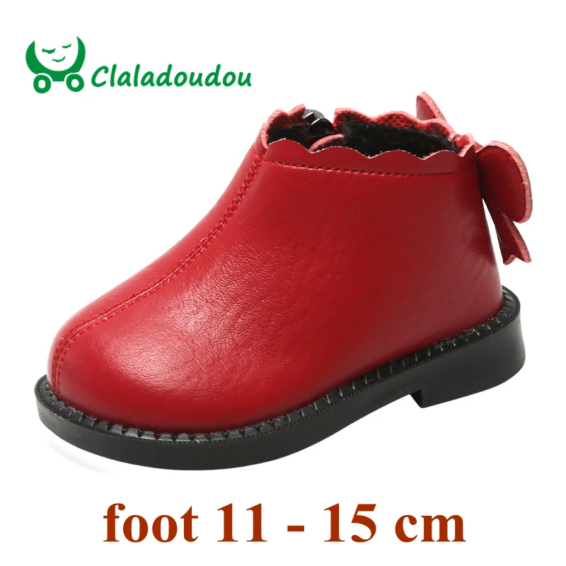Claladoudou/брендовые ботинки для девочек 12-15,5 см зимние водонепроницаемые детские сапоги из искусственной кожи милые туфли принцессы с бабочкой для маленьких девочек