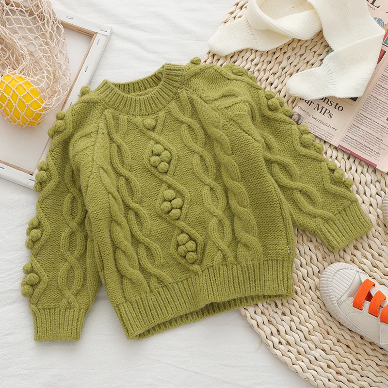 Welaken Hairball/вязаный детский свитер хорошего качества; Верхняя одежда для маленьких девочек; милый наряд; хлопковая детская зимняя вязаная одежда для девочек - Цвет: Зеленый