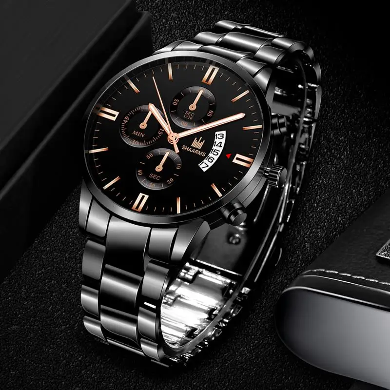 

2019 Luxury Men Quartz Watch Stainless Steel Band Analog Date Wristwatch Male Man Fashion Military Sport Watches Erkek Saat