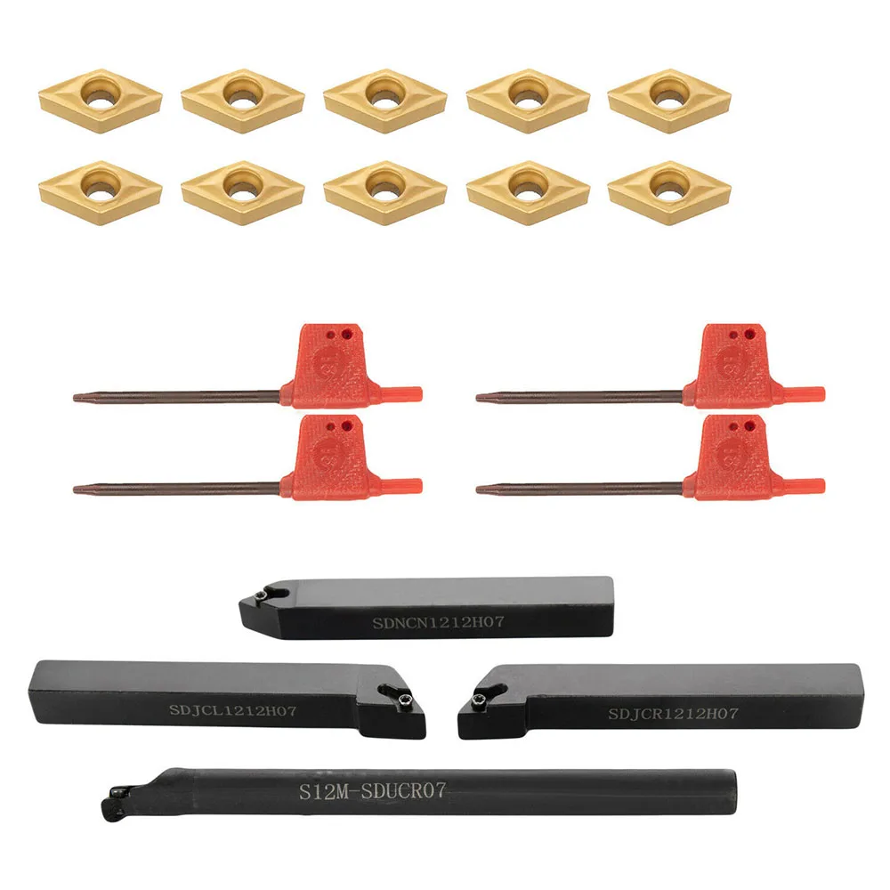 

4Pcs 12x12mm Carbide Wood Turning Tools Knife for Lathe Turning Tool Kit with 10Pcs Turning Insert Plates 4 screwdrivers