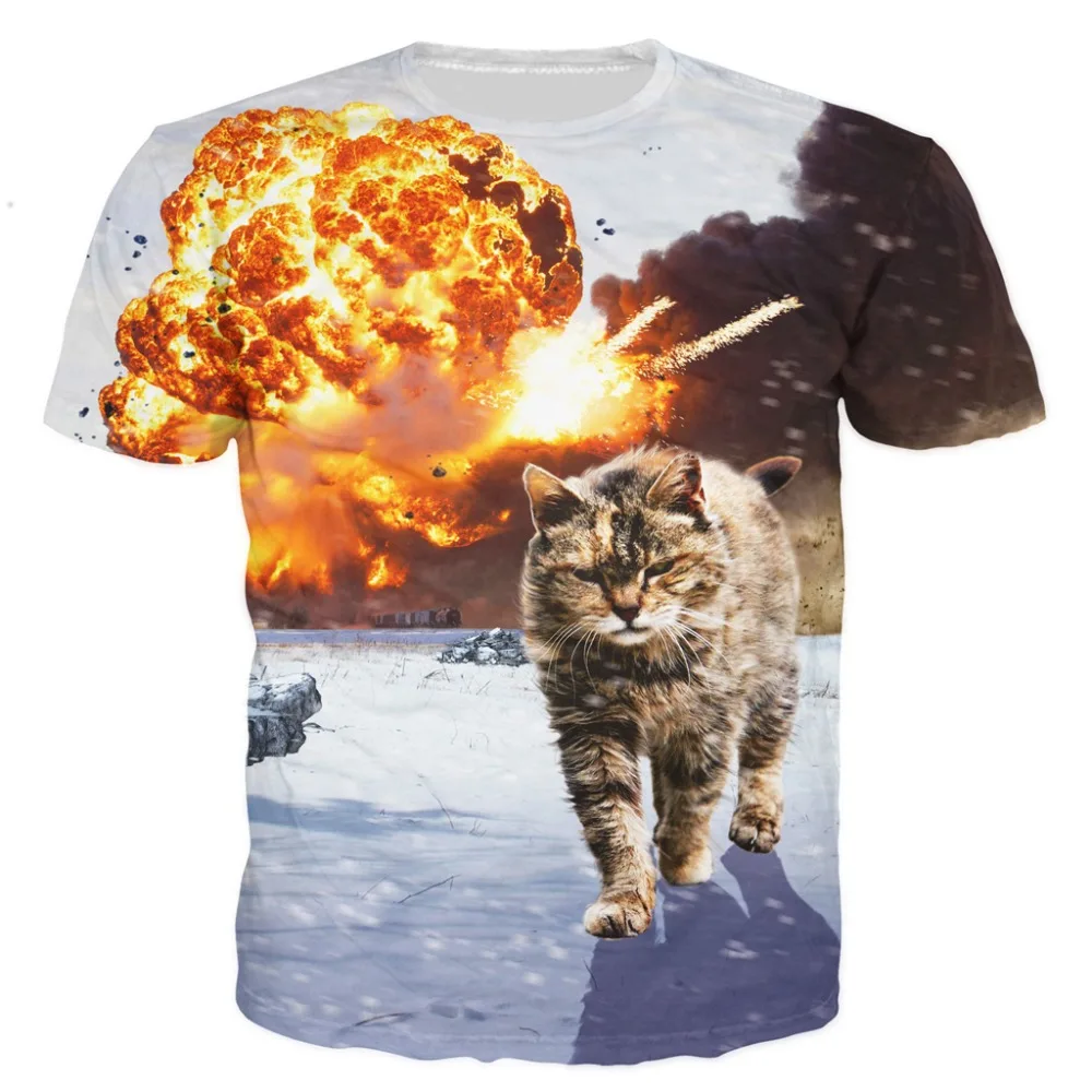 

2020 Cats Don't Look at Explosions 3D T Shirt Space Paint Print Good Quality T-Shirt Quick Dry Summer Tops Party Shirt