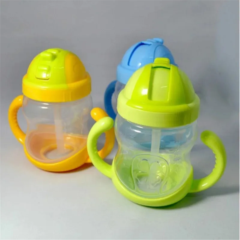 280ml Baby Kids Cute Cup Children Learn Feeding Drinking Water Straw Handle Bottle Sippy Training Cup, School Drinking Bottle