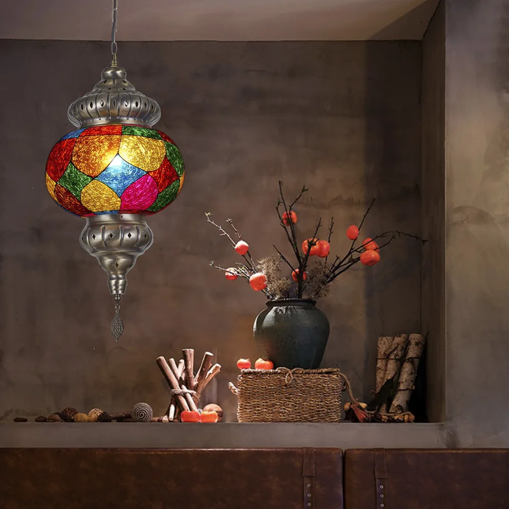 marroquino sala estar quarto colorido vidro pingente