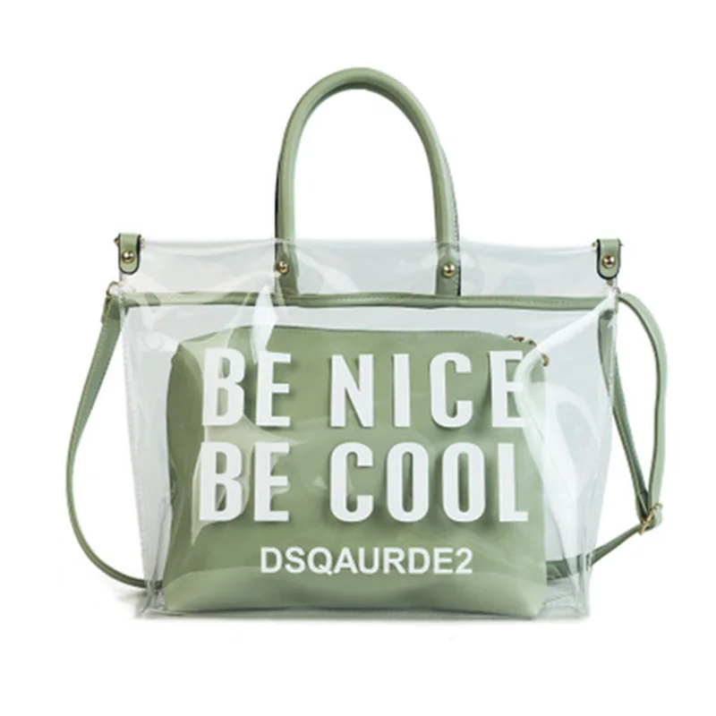 

Women's Bag 2019 Large Capacity Transparent Jelly Handbag Fashion Shopping Bags Waterproof Shoulder Bag Letter Slant Bags