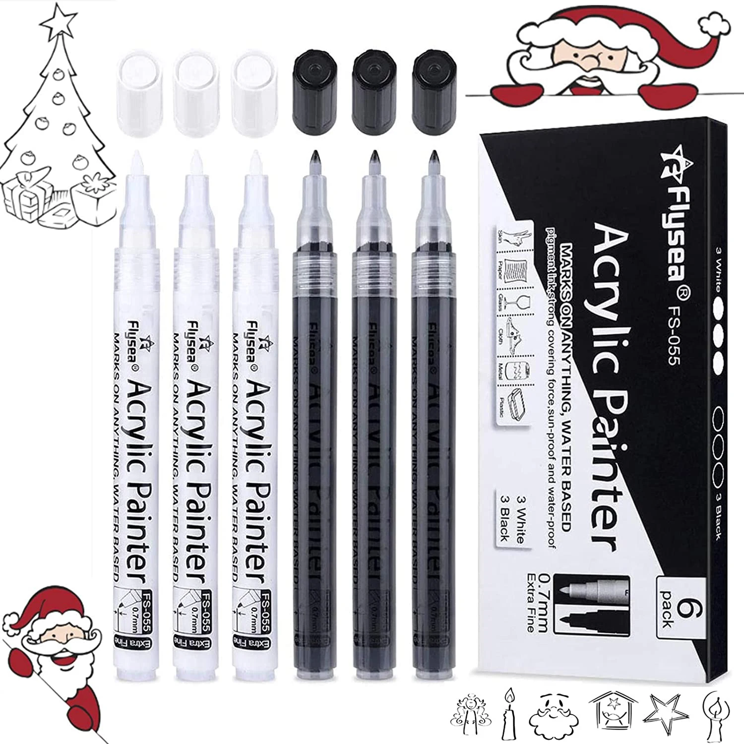 6pcs Black Paint Pen for Rock Painting 0.7mm Extra Fine Point Tip Water  Based Black Markers for Acrylic Painting, Stone, Ceramic