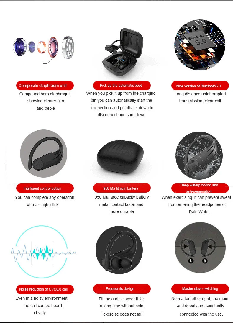 Наушники Olhveitra TWS Bluetooth 5,0, беспроводные наушники для iPhone, samsung, Xiaomi, гарнитура, спортивный светодиодный стереонаушник