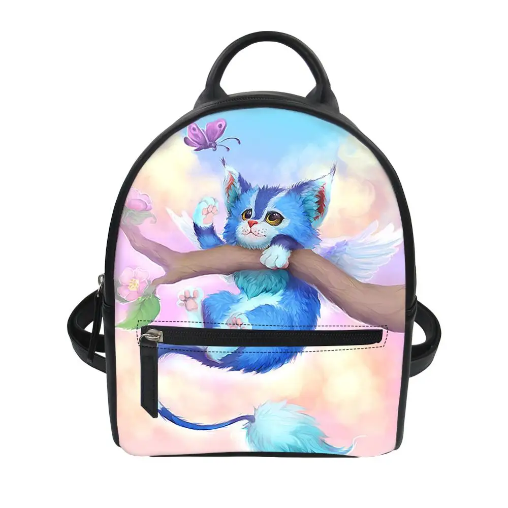 

HaoYun Girls PU Leather Backpack Little Kawaii Cats Pattern Women's Backpack Cartoon Animal Designer Female Mini Travel Backpack