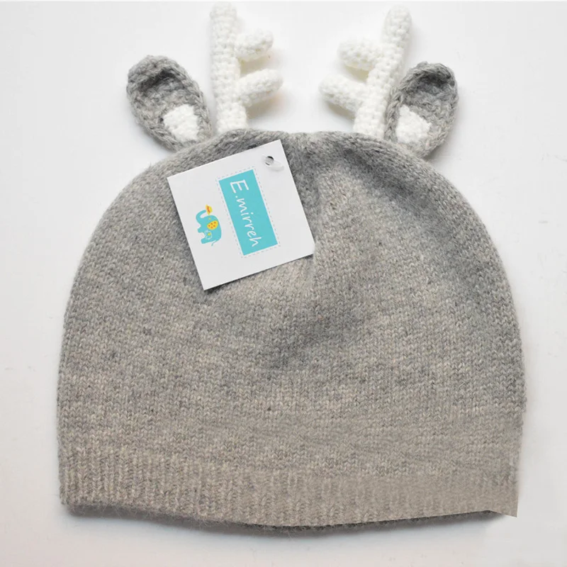 Для маленьких детей; милые Санта вязаная шапка зимние теплые флисовые вязанные шапочки Шапки помпоном детская Рождественское украшение для волос шляпа шапки - Цвет: Gray no lining
