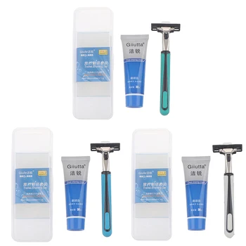 

3pcs/Set Men Handle Shaving Razor Replaceable Straight Safety Razor Holder Shave Supplies Metal Men's Shaving