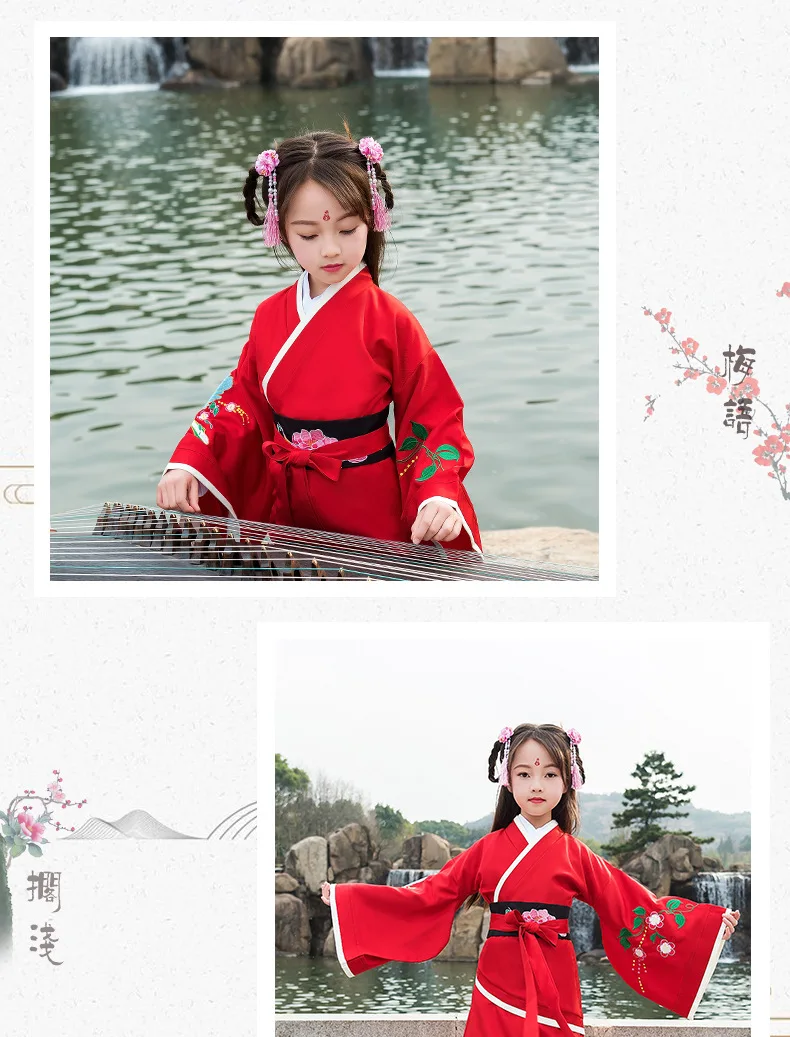 Новое платье Hanfu для маленьких девочек; платье принцессы; костюм с вышивкой в стиле Тан; Классический танцевальный костюм; платье феи для китайского народного танца; SL2084