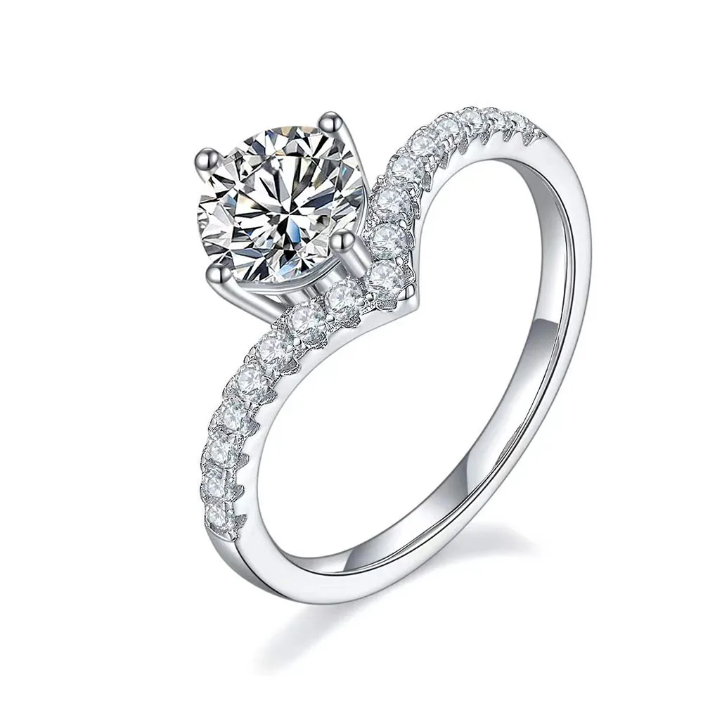 DIYA - Anillos De Boda De Compromiso De Moissanita De Corazón De 1 Quilate Para Mujer, Plata De Ley 925, Vástago Dividido, Promesa, Halo De Eternidad, Aniversario, Navidad, Día De San Valentín