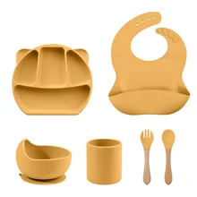 

Kangobaby #My Soft Life# 6 Pieces Baby Bib Cup Plate Set Self-Feeding Antislip Tableware BPA Free Silicone Kids Dishes
