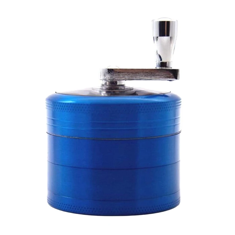 Blue 4-Layer Hand Cranked Herb Grinder 55mm Zinc Alloy Spice Herb Grinder Kitchen Grinder with Crank Handle for Herb and Spice