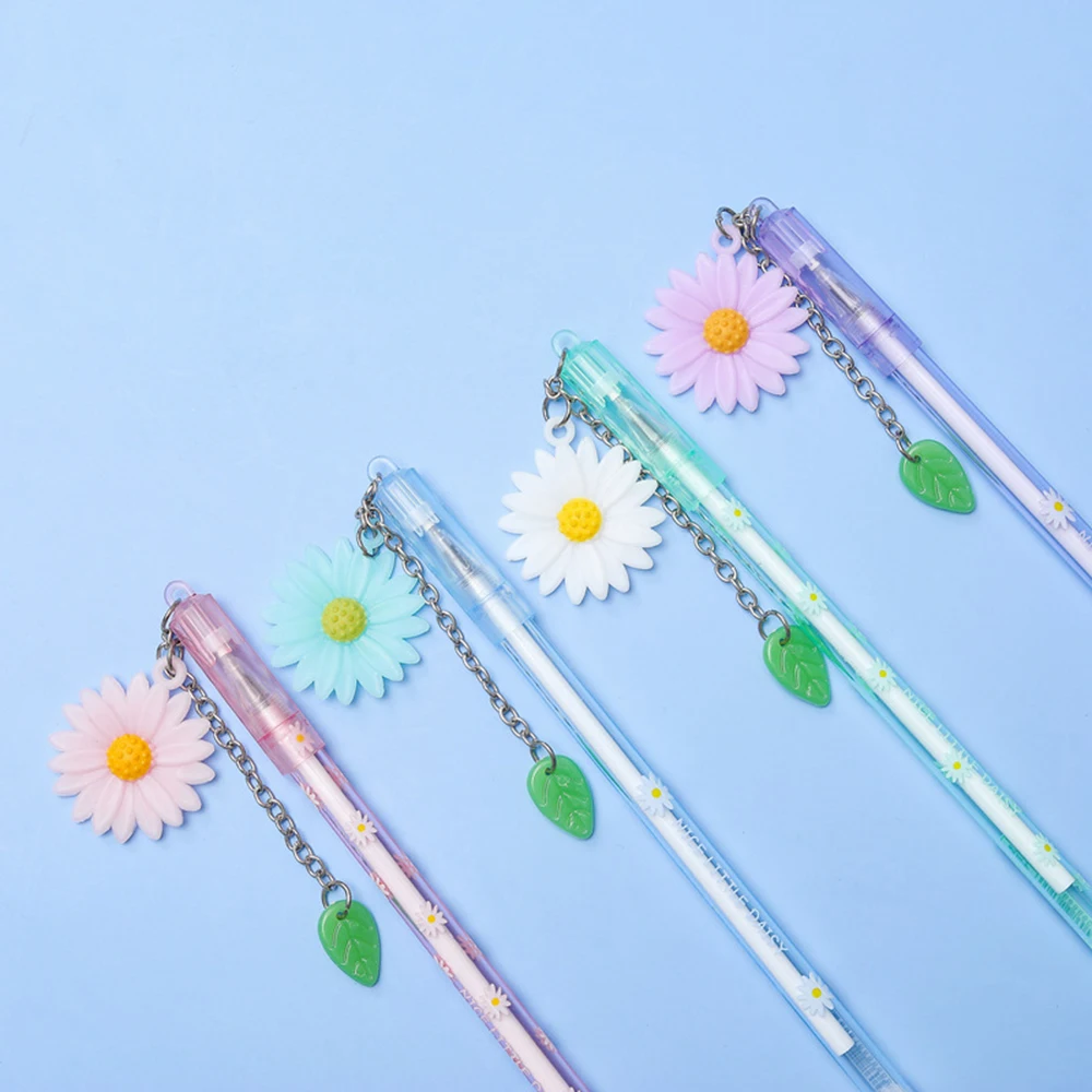 

4 Pcs/lot Cute Daisy Gel Pen 0.5mm Black Ink Creative Pendant Student Learning Office Writing Signature Pen Stationery