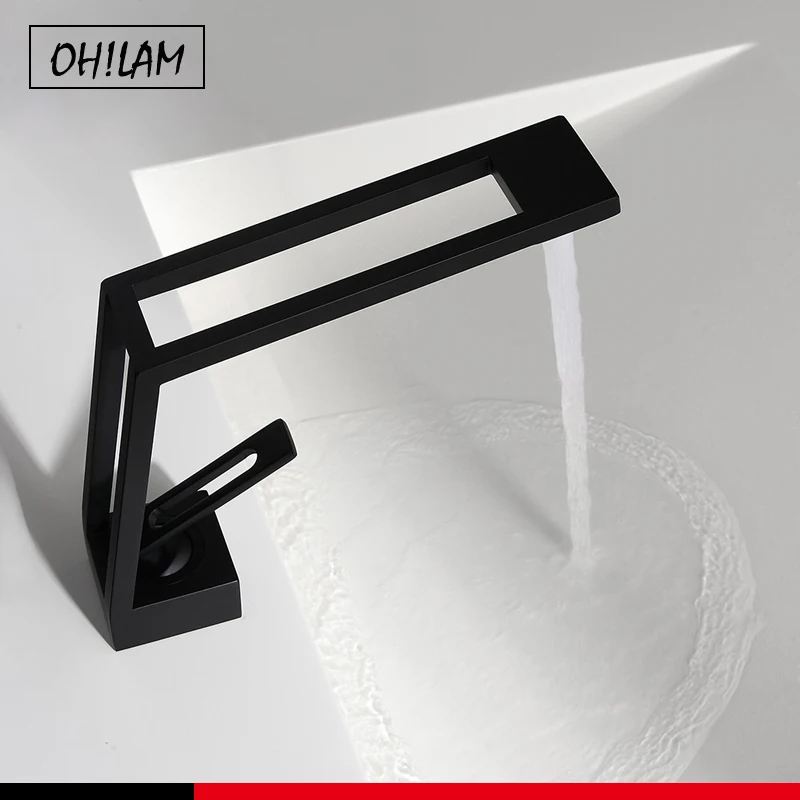 

Bathroom Deck Mounted Basin Faucet Black Sink Tap Single Hole Water Tap Hot and Cold Mitigeur Salle De Bain Mixer Faucet