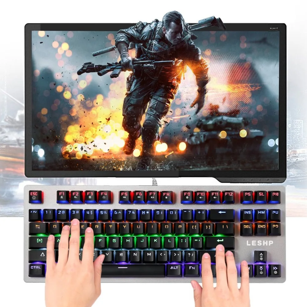 

HS-5198 USB Luminous Character Wired Light Game Gaming Keyboard Ergonomically Designed Durable Ultra-thin Black