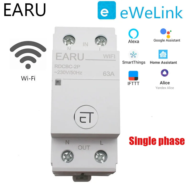 

1P+N Smart WIFI Circuit Breaker Smart Time Timer Relay Switch Voice Remote Control by eWeLink App Smart House Alexa Google Home
