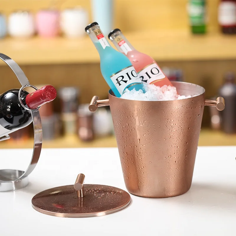 Large capacity 3L copper vintage hammered beer cool ice bucket with lid