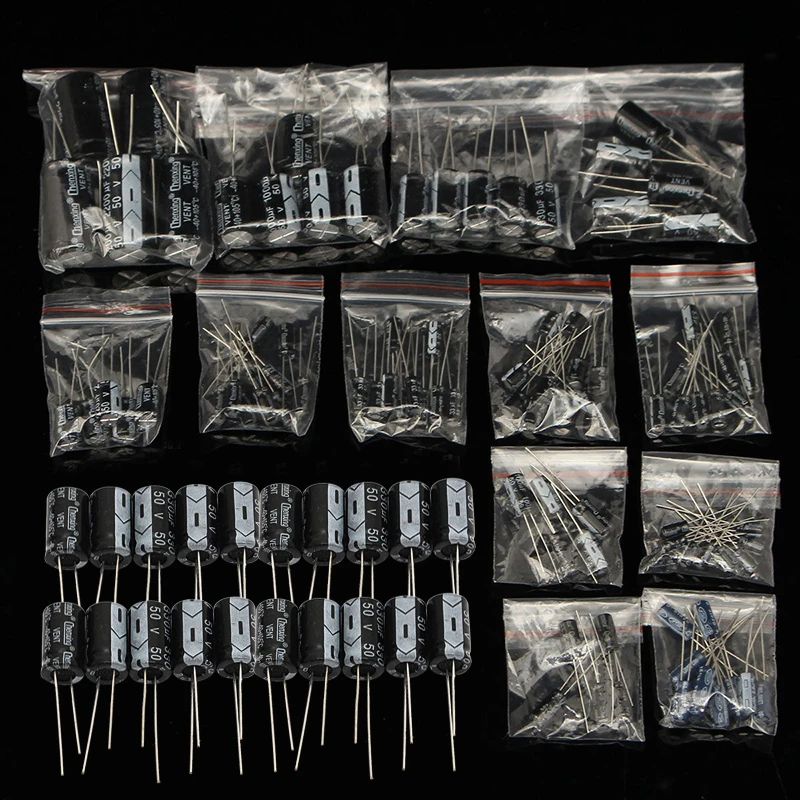 

120pcs 50V 15 Values 1uF - 2200uF Aluminum Electrolytic Capacitor Assortment Kit Set Fixed Capacitors Electrical Supplies
