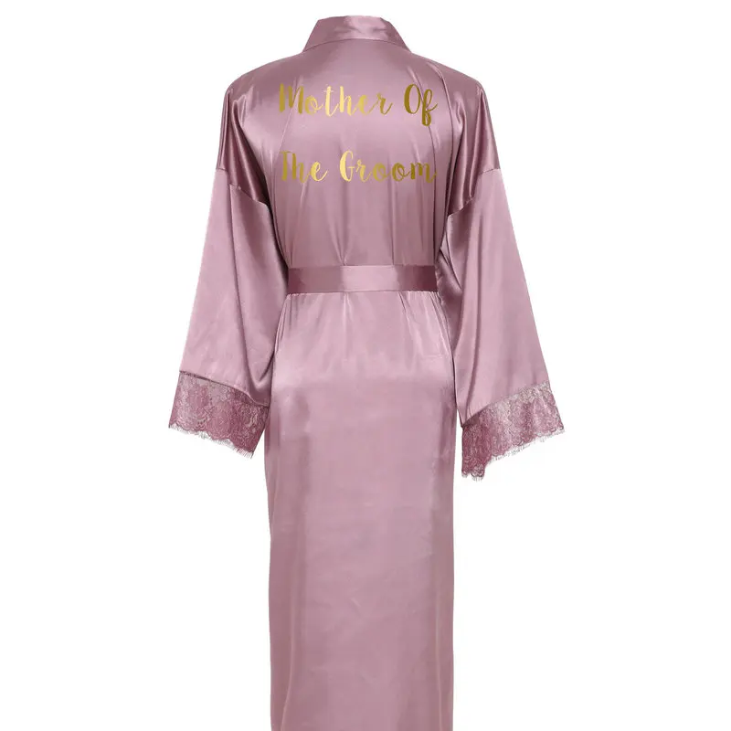 Mauve mother groom Owiter Шелковый атласный кружевной халат белый длинный халат для подружки невесты на свадьбу банный халат размера плюс платье подружки невесты Пижама - Цвет: Mauve mother groom