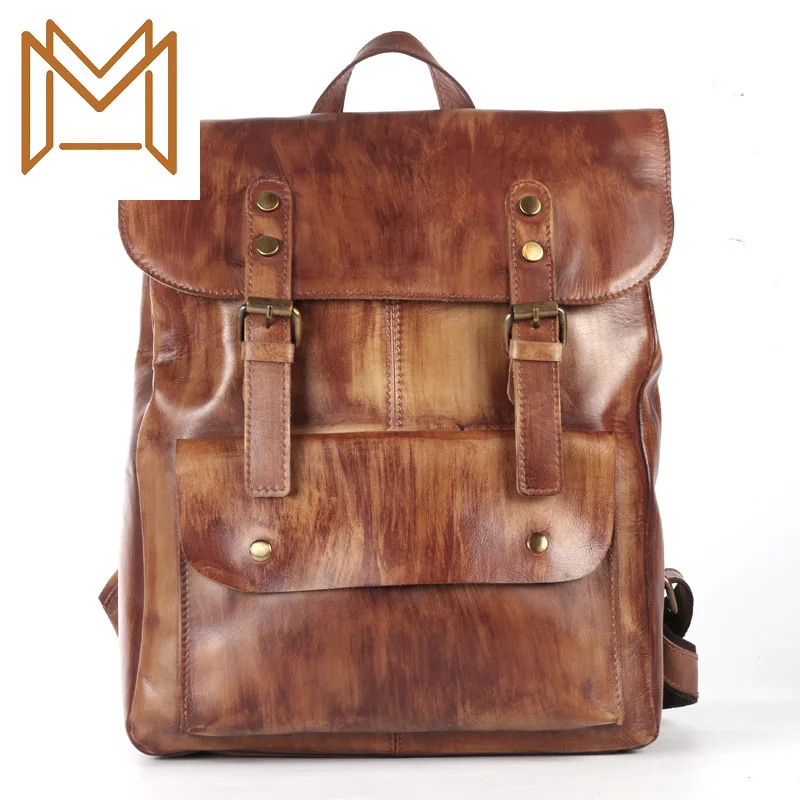 

Head Layer Cowhide Genuine Leather Both Shoulders Package Backpack Travelling Bag Leisure Time Male Package