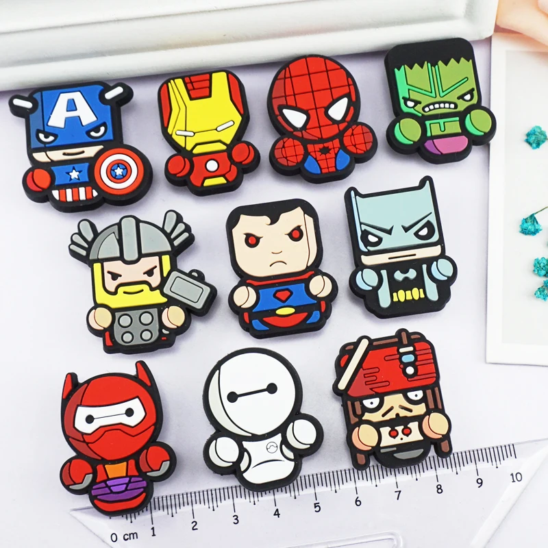 10PCS PVC Super Hero Avenger Shoe Charms Shoe accessories Shoe decoration Shoe Buckles Accessories Fit Wristband/Croc JIBZ