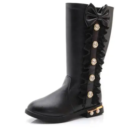 

Girl's boots Korean winter warm solid color round Kids snow boots flat bow big child girls student fashion boots
